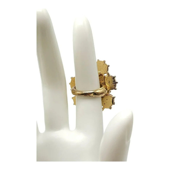 Yellow Orange Acrylic Cocktail Ring Gold Tone Vintage Size 6.25 - Picture 4 of 6